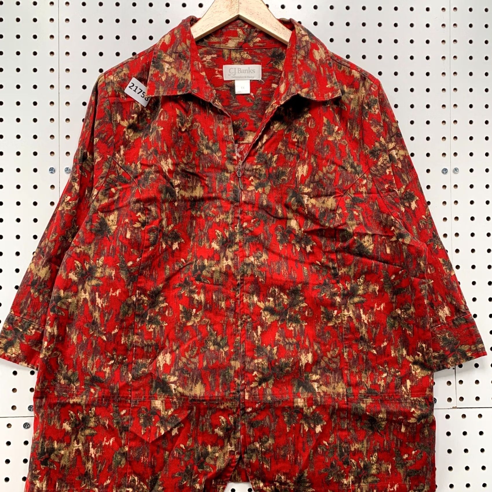 Vintage C.J Banks Full Zip Red Abstract Jacket Collared Womens Plus Size 1X 24x28.5 Size XL / US 12-14 / IT 48-50 - 6 Thumbnail