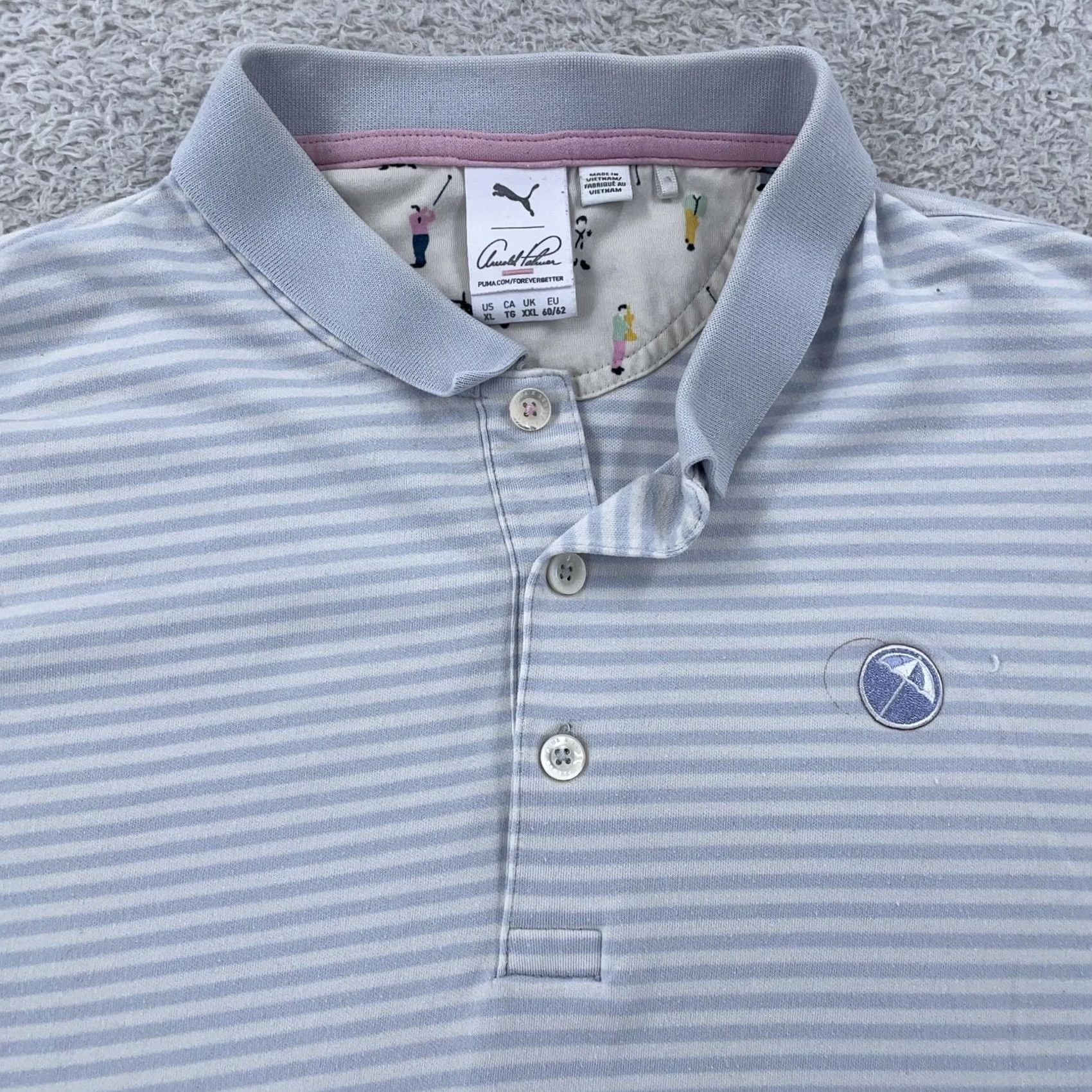 Puma Puma x Arnold Palmer Polo Shirt Mens XL Light Blue White Striped Golf Shirt Polo Short Sleeve Size US XL / EU 56 / 4 - 2 Thumbnail