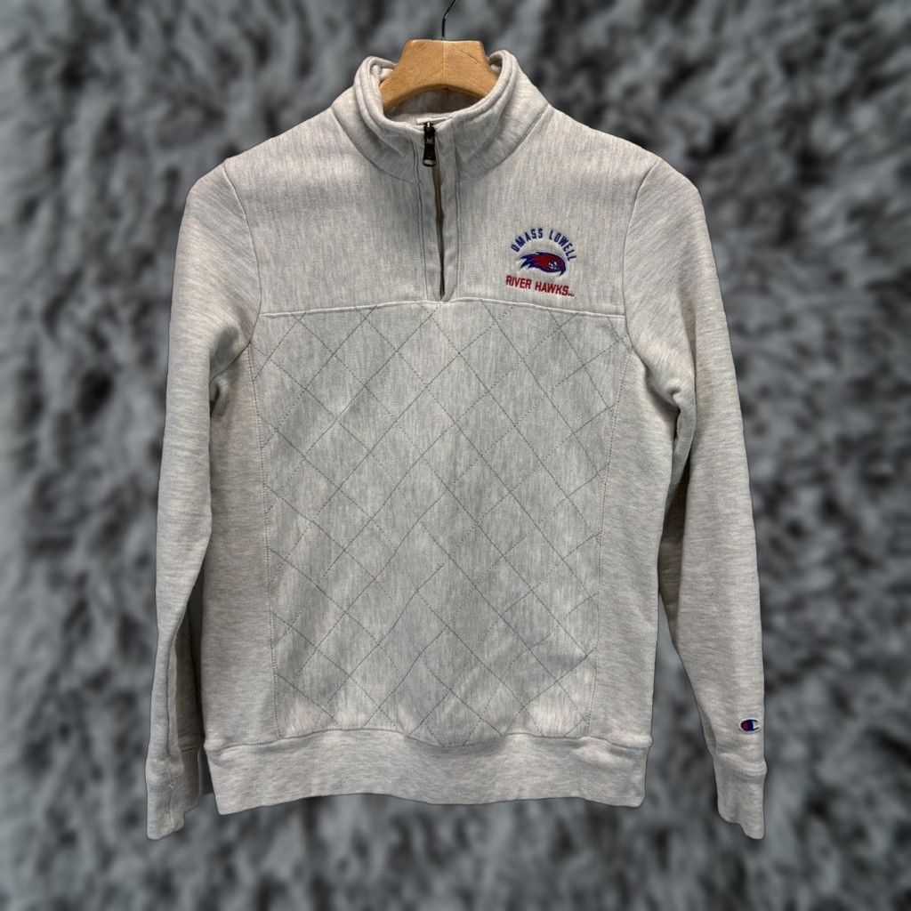 Champion VINTAGE Champion Reverse Weave Sweatshirt UMass Lowell 1/4 Zip Quilted Gray Adult Small Mens Size US S / EU 44-46 / 1 - 1 Thumbnail