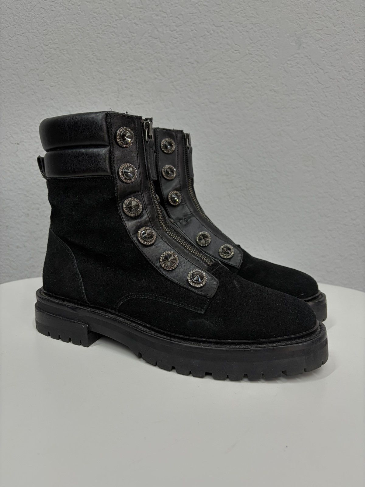 If Six Was Nine Balmain Rick Owens Style Crystal Zip Combat Boots Punk Goth Size US 7.5 / EU 40-41 - 4 Thumbnail