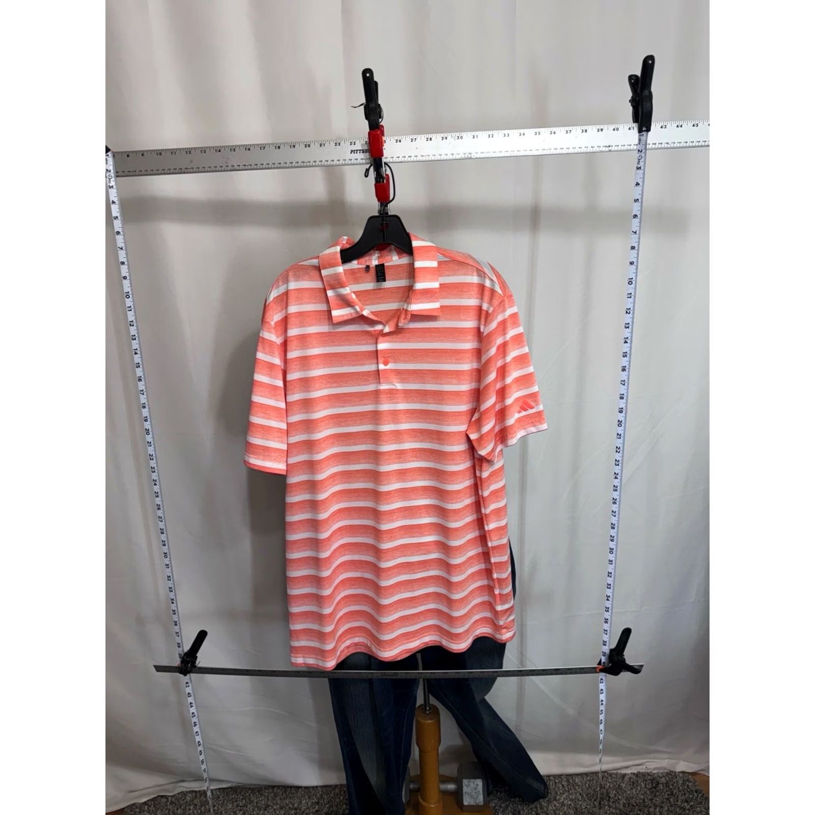 Adidas Adidas POLO SHIRT Peach Stripe Poly XL Mens Size US XL / EU 56 / 4 - 3 Thumbnail