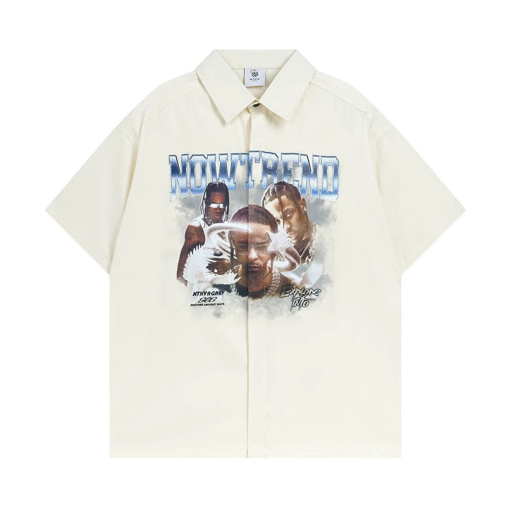Vintage Men's trendy casual lapel hip-hop rock print loose shirt Size US M / EU 48-50 / 2 - 1 Thumbnail