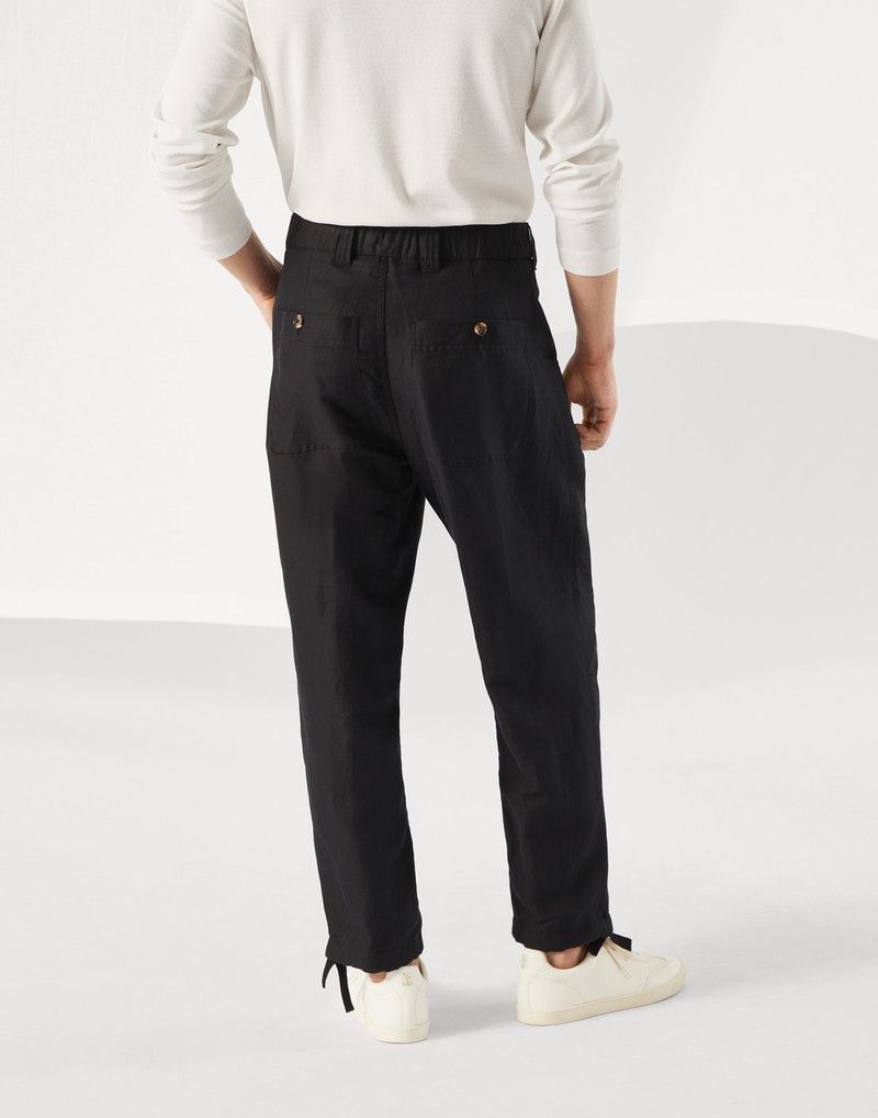 Brunello Cucinelli o1la1rc1a0426 Linen and Cotton Drill Pants in Black Size US 36 / EU 52 - 2 Thumbnail