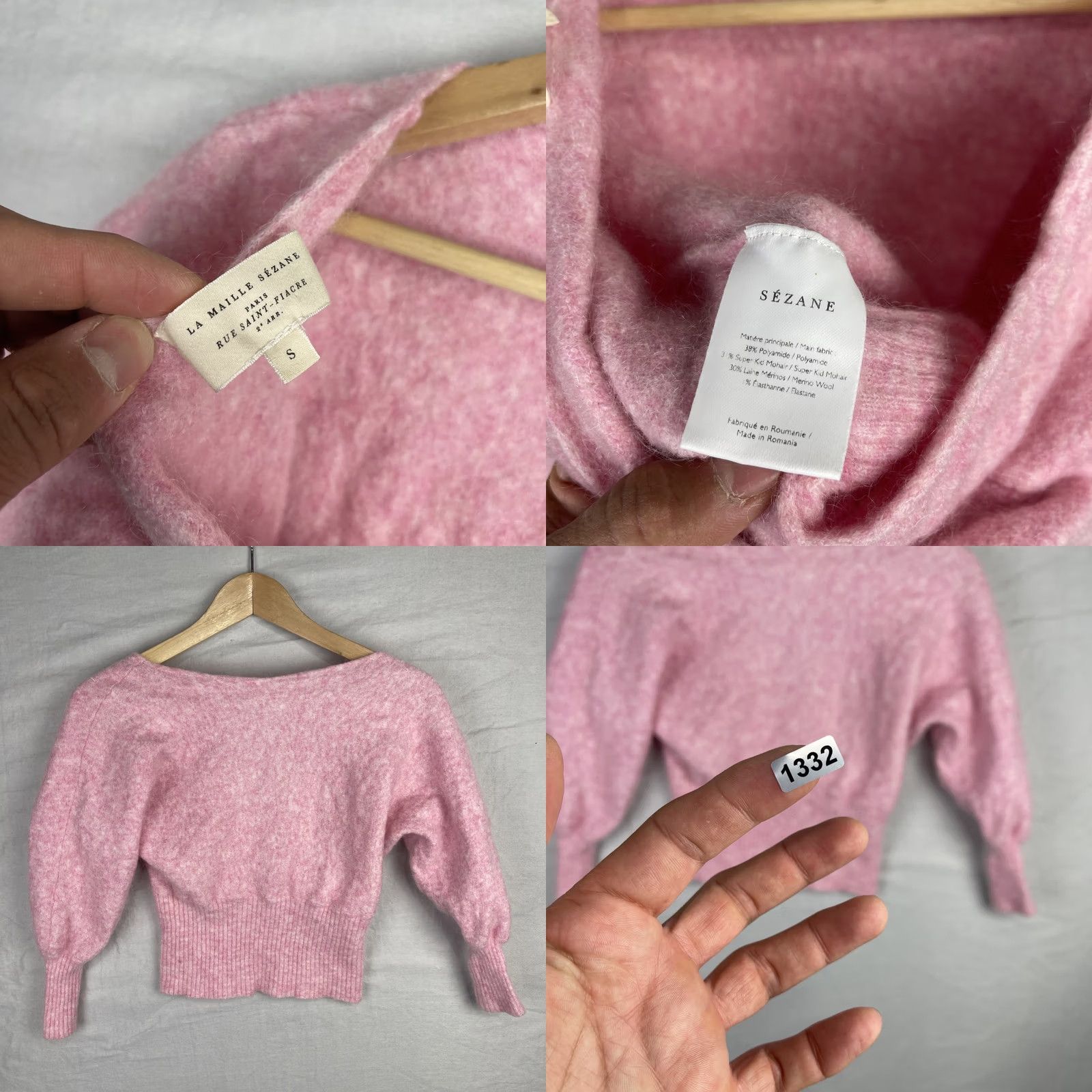Vintage Sezane Sweater Shirt Womens Small Pink V-Neck Mohair Wool Blend Knit Size S / US 4 / IT 40 - 8 Thumbnail