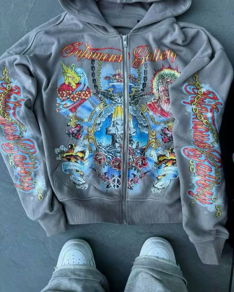 Japanese Brand × Vintage zip hoodie with retro lettering. Size US L / EU 52-54 / 3 - 2 Thumbnail