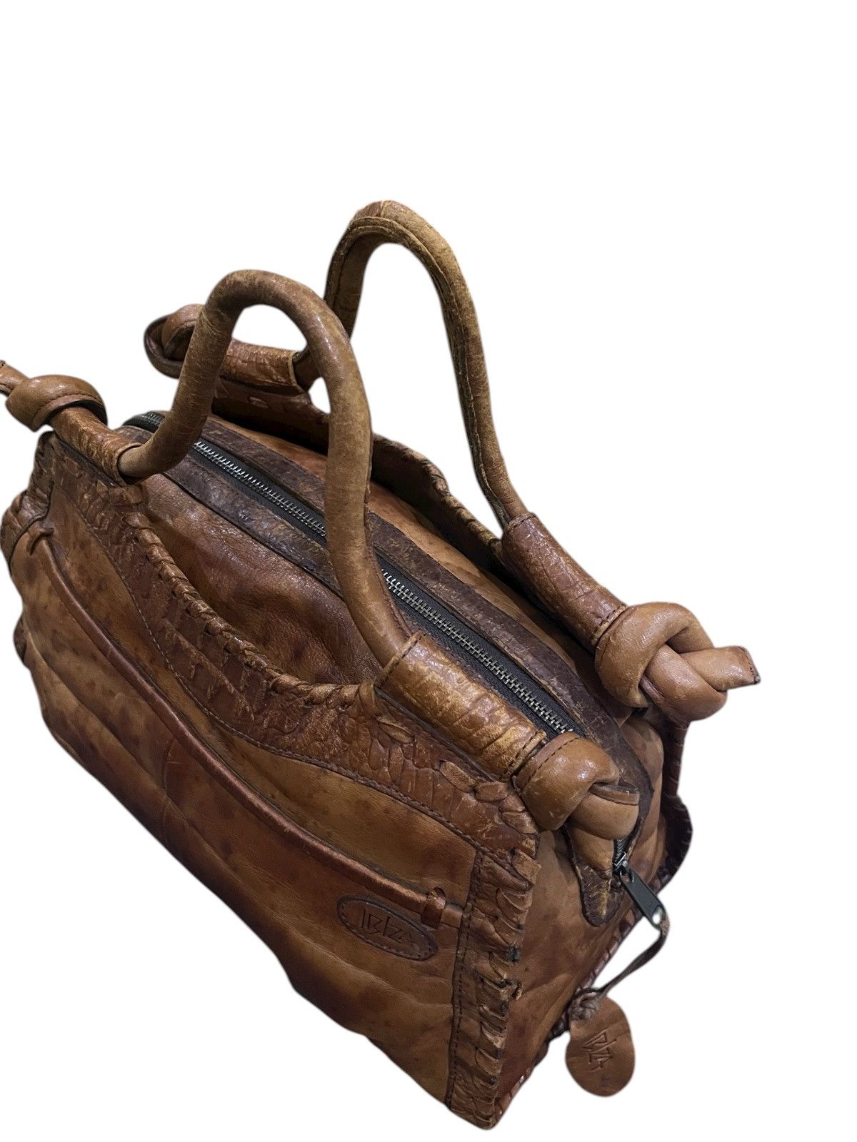Japanese Brand vintage ibiza handle bag brown cream leather applique design Size ONE SIZE - 5 Thumbnail