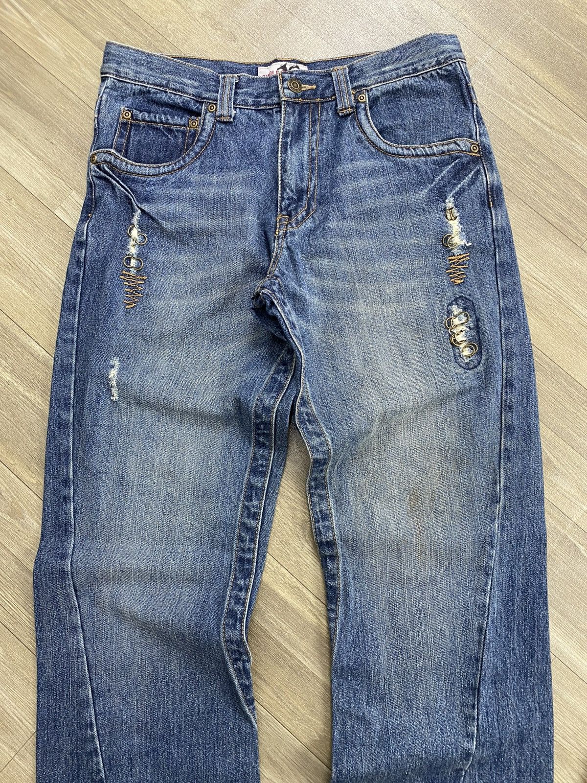 If Six Was Nine 2000s Jungle Storm Distressed Punk Lgb Mudmax Flared Jeans Size US 30 / EU 46 - 2 Thumbnail