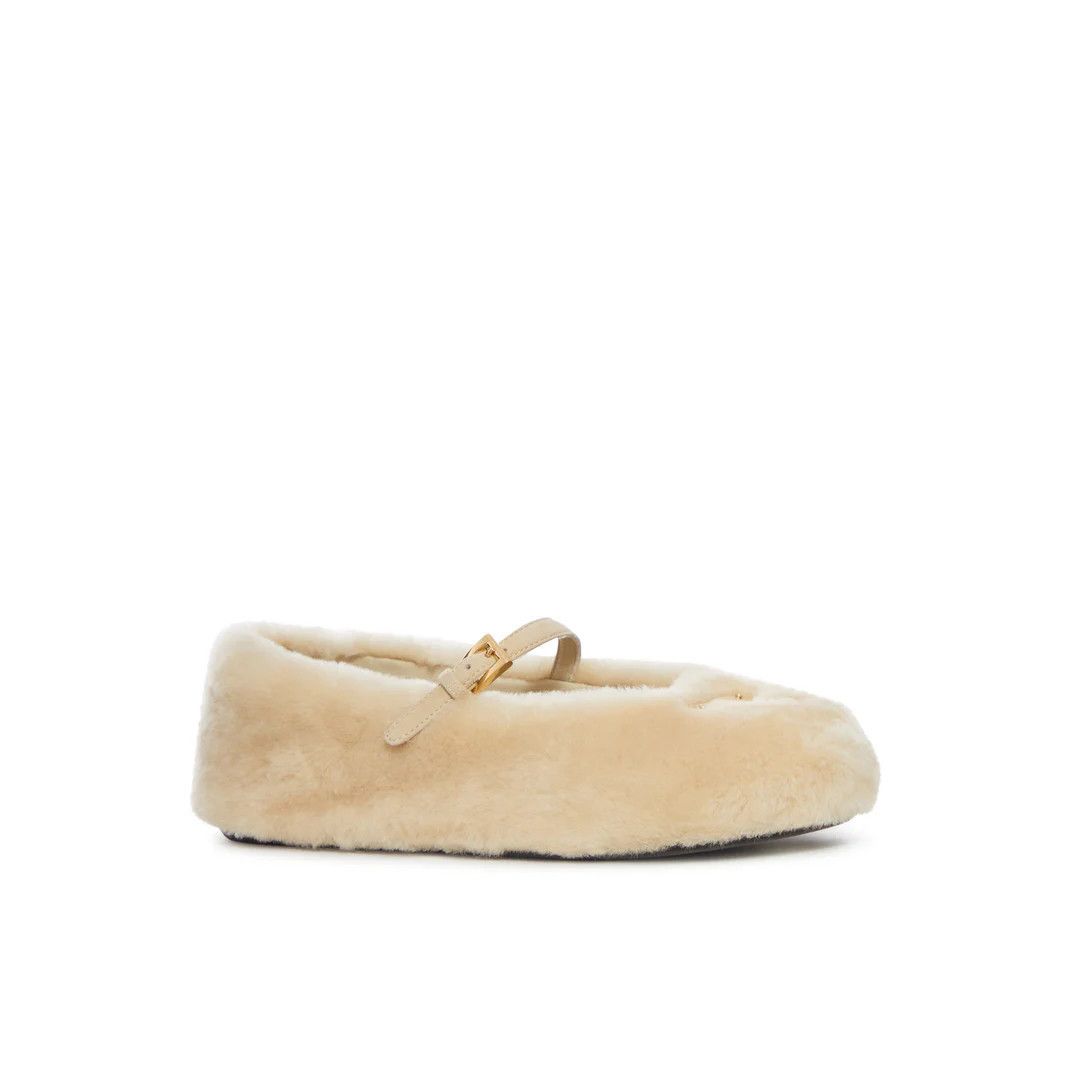 Prada PRADA $1150 Travertine Stone Shearling Ballerinas New & Auth Size US 6 / IT 36 - 5 Thumbnail