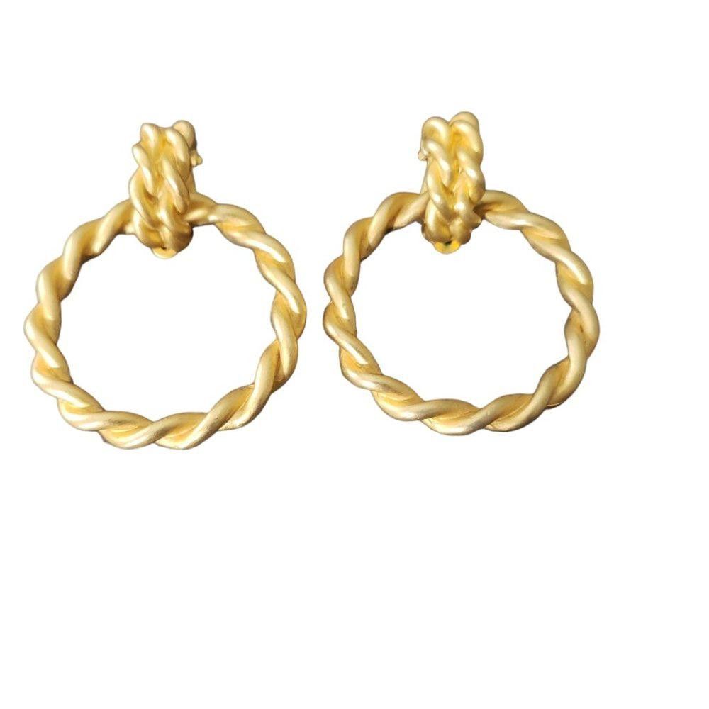 Designer Vintage Gold Tone Hoop Door Knocker Clip Earrings 1.5" Size ONE SIZE - 1 Thumbnail