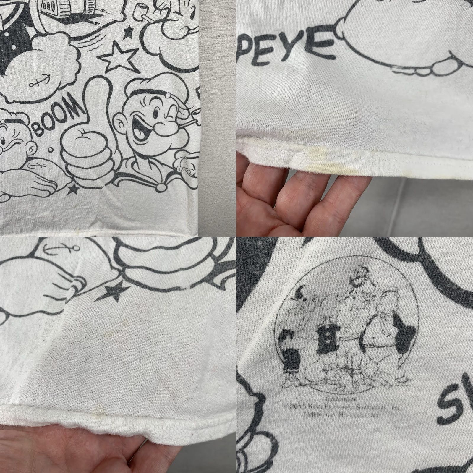 Liquid Blue Liquid Blue Popeye Shirt Mens Large White Graphic T-Shirt 90s Cartoon Slim Fit Size US L / EU 52-54 / 3 - 8 Thumbnail