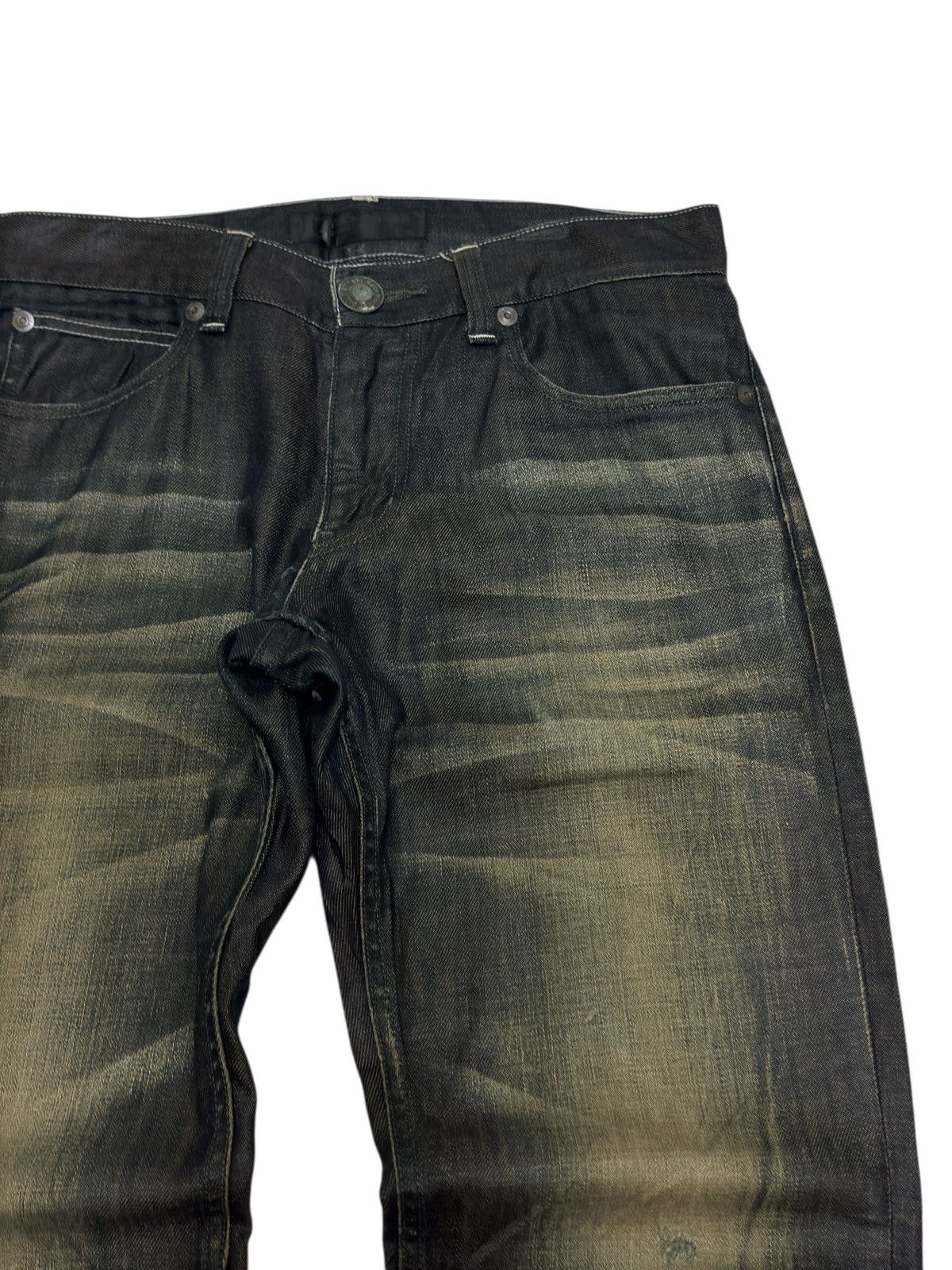 If Six Was Nine Back Number Waxed Black Jeans Coated Denim Straight Fit Size US 32 / EU 48 - 5 Thumbnail