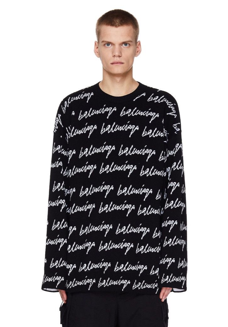 Balenciaga Balenciaga Wool Scribble Logo Sweater Size US M / EU 48-50 / 2 - 2 Thumbnail