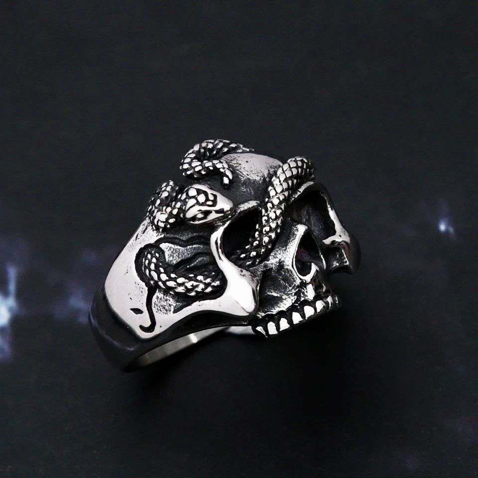 Jewelry × Vintage Retro Goth Skull Snake Ring Size ONE SIZE - 1 Thumbnail