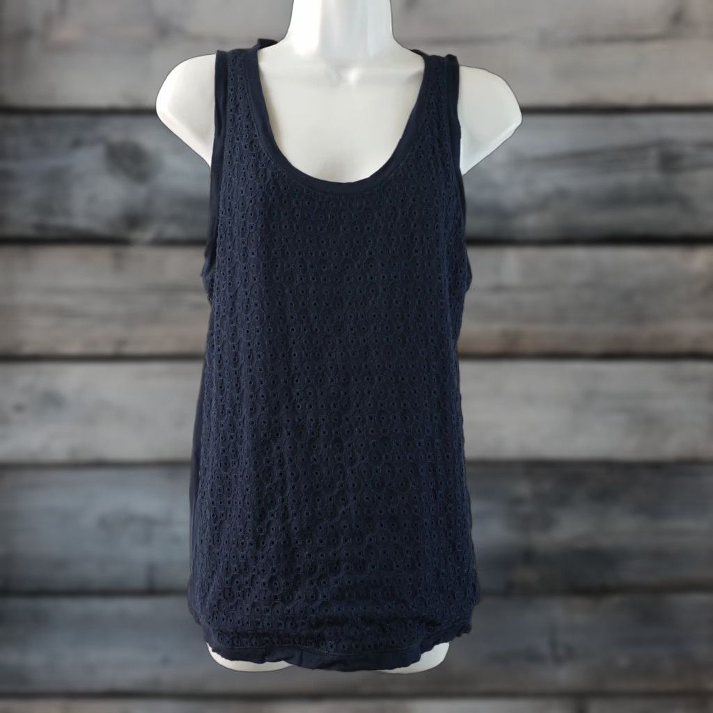 J.Crew J.CREW Womens Tank Top Size S Blue Embroidered Scoop Neck Modal Blend Shirt Women Tank Size S / US 4 / IT 40 - 1 Thumbnail