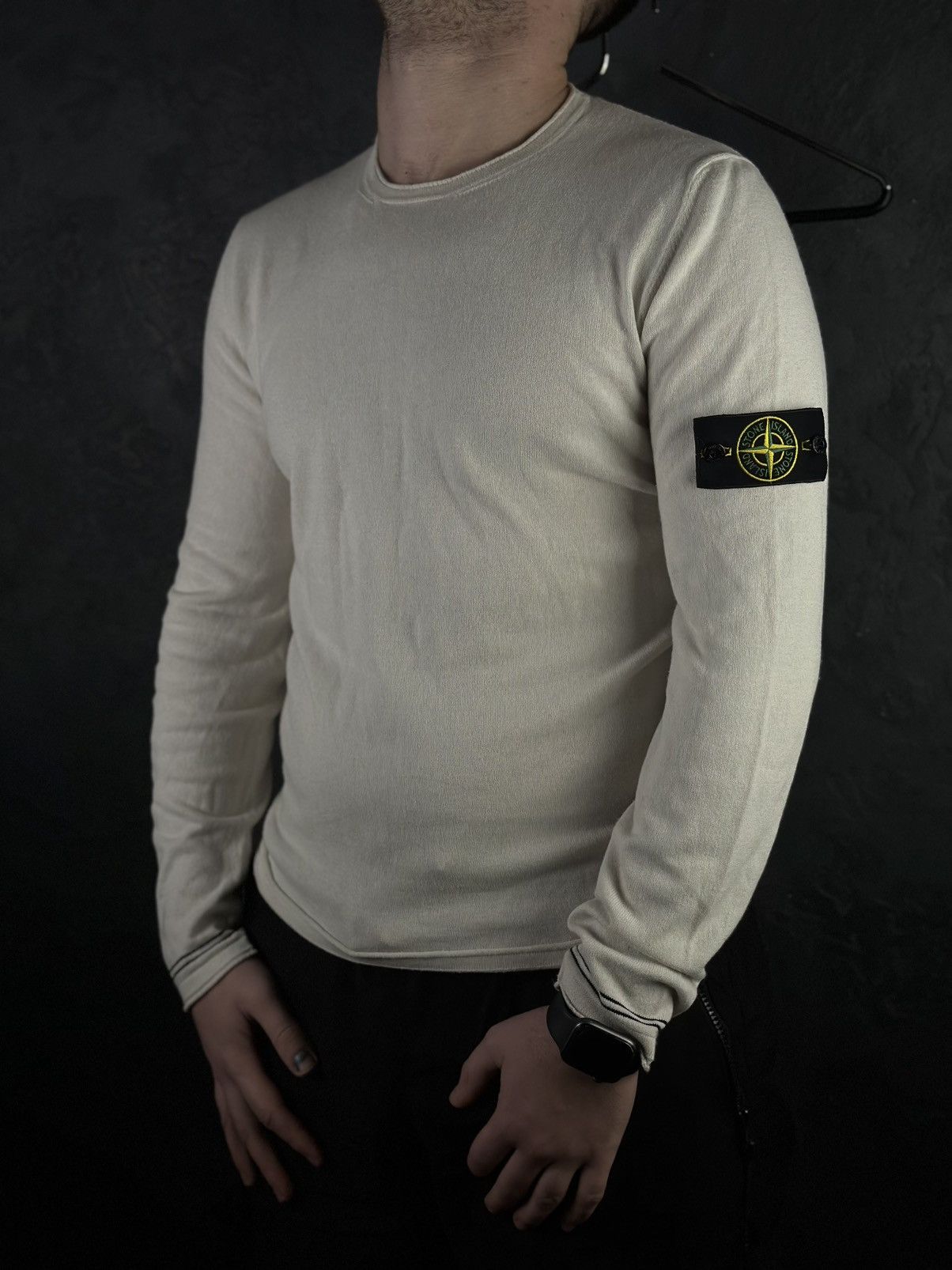 Stone Island White Cotton Knit Crewneck Jumper