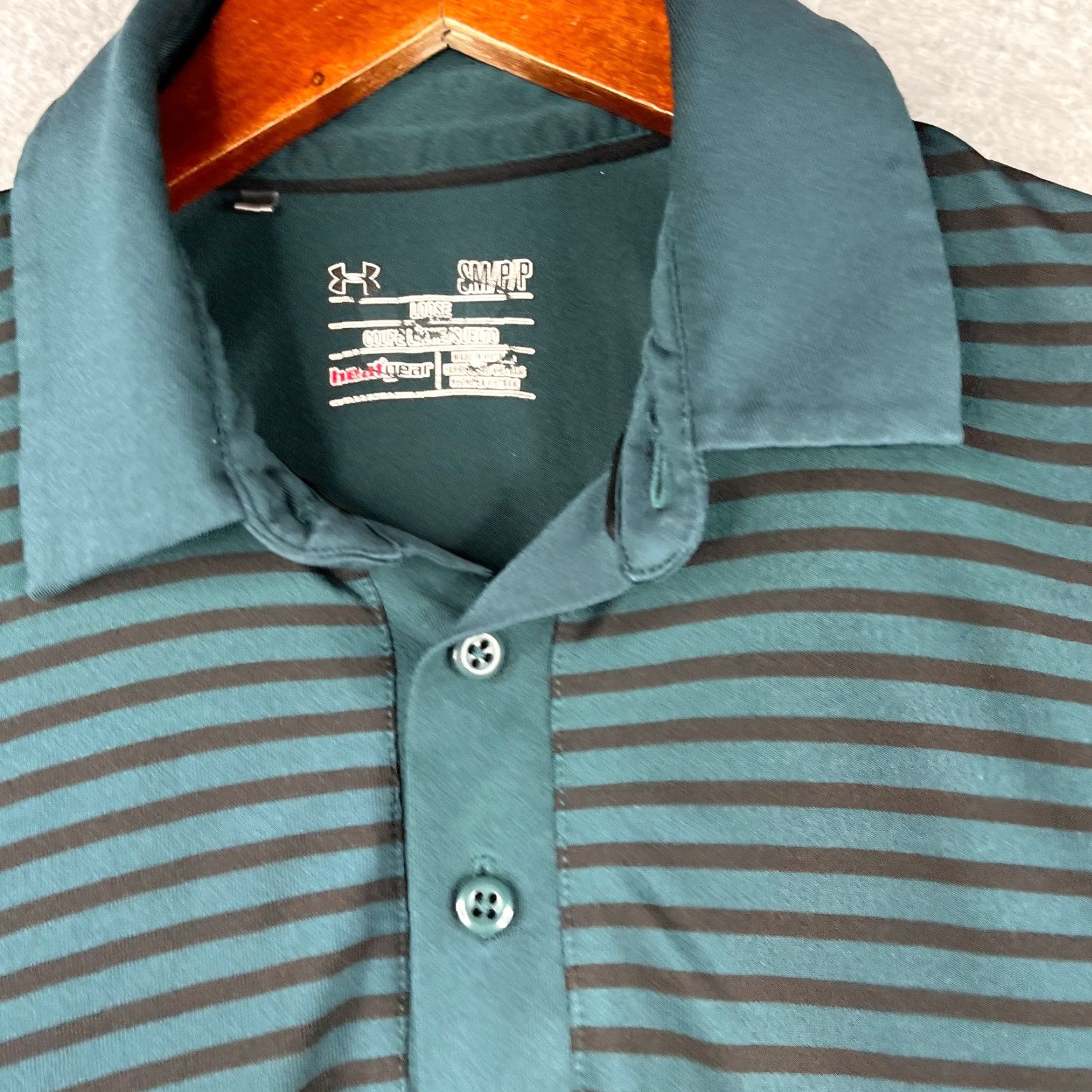 Under Armour Under Armour Heatgear Polo Shirt Mens Small Green Striped Coldblack Stretch Size US S / EU 44-46 / 1 - 6 Thumbnail
