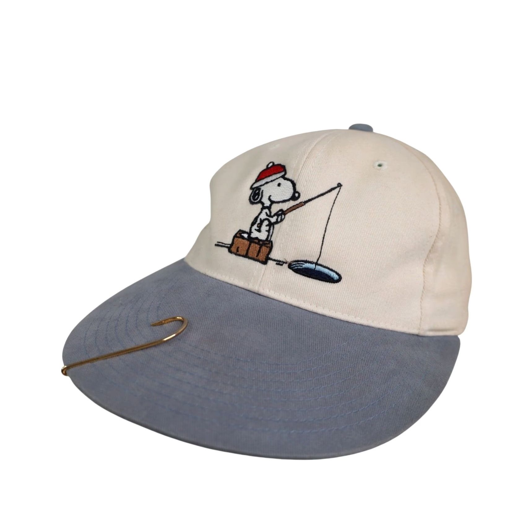 Peanuts VINTAGE Peanuts Snoopy Fishing Long Bill Hat Baseball Cap Men OS White N/A Mens Size ONE SIZE - 2 Thumbnail