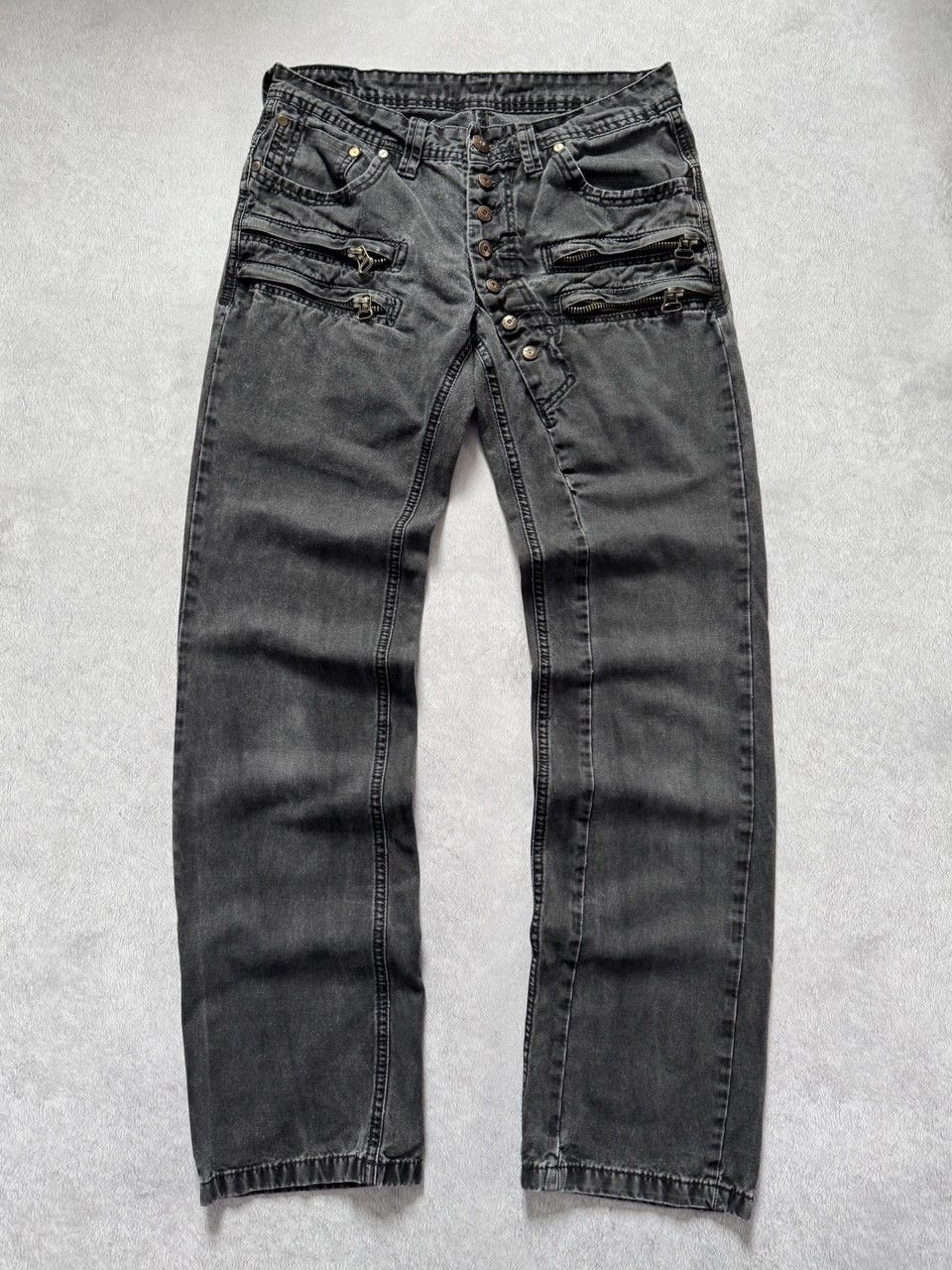Jean Vintage Multi-Zip Distressed Denim Biker Jeans Washed Black Size US 28 / EU 44 - 1 Thumbnail