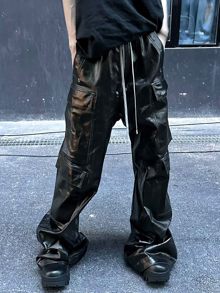 image of Self-Made Rick Owens Wax Glossy Wide-Leg Flared Trousers, Men's (Size 34)