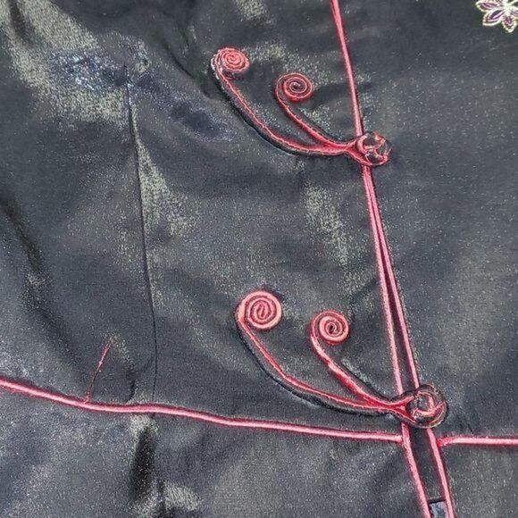 Japanese Brand BAIFU Mandarin Style Colorful Floral Embroidered Sz XXL Blac Size XXL / US 16-18 / IT 52-54 - 9 Thumbnail