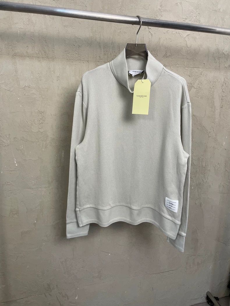 Thom Browne Thom Browne Light beige half high collar knit sweater Size US XL / EU 56 / 4 - 1 Thumbnail