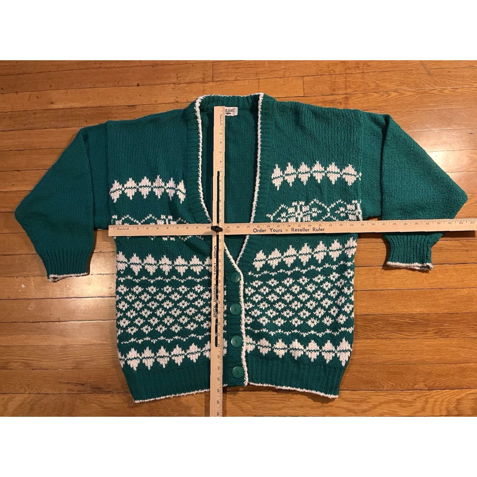 Vintage VINTAGE Victoria Jones Cardigan Sweater Women’s 2X Green White 90s Oversized Knit V-Neck Button Mens? Size XXL / US 16-18 / IT 52-54 - 6 Thumbnail