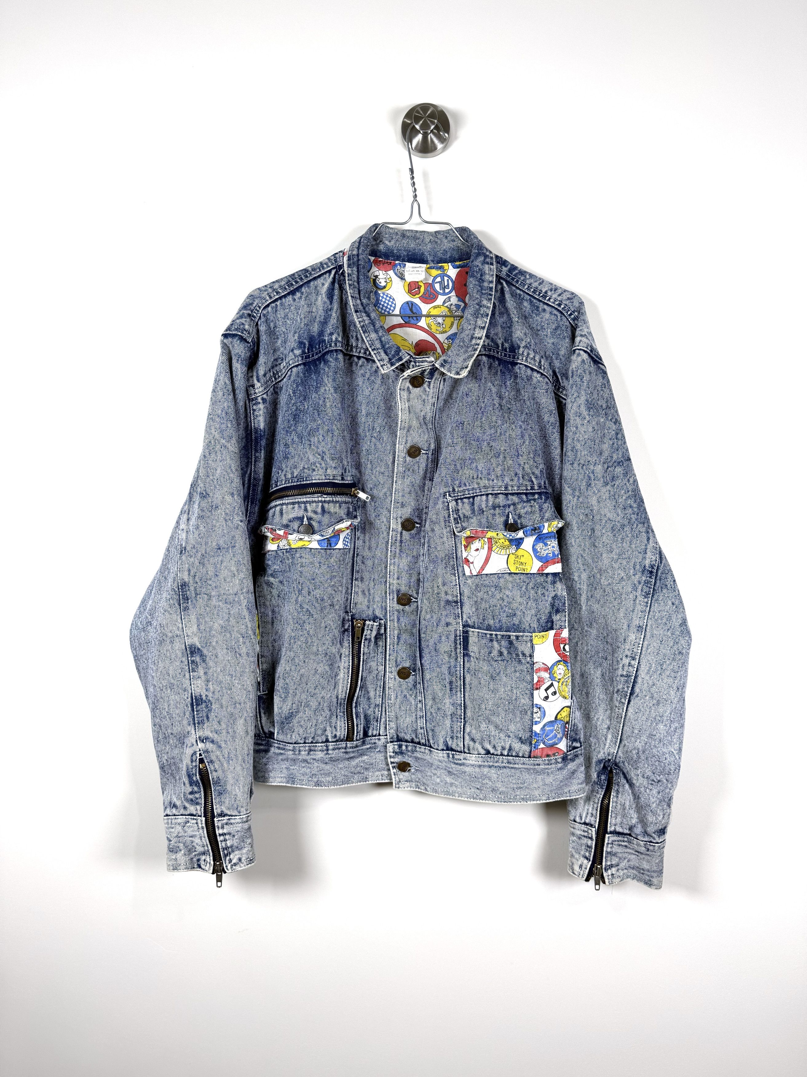 Vintage Vintage Acid Wash Denim Jacket with Pop Art Lining (S) Size US S / EU 44-46 / 1 - 1 Thumbnail