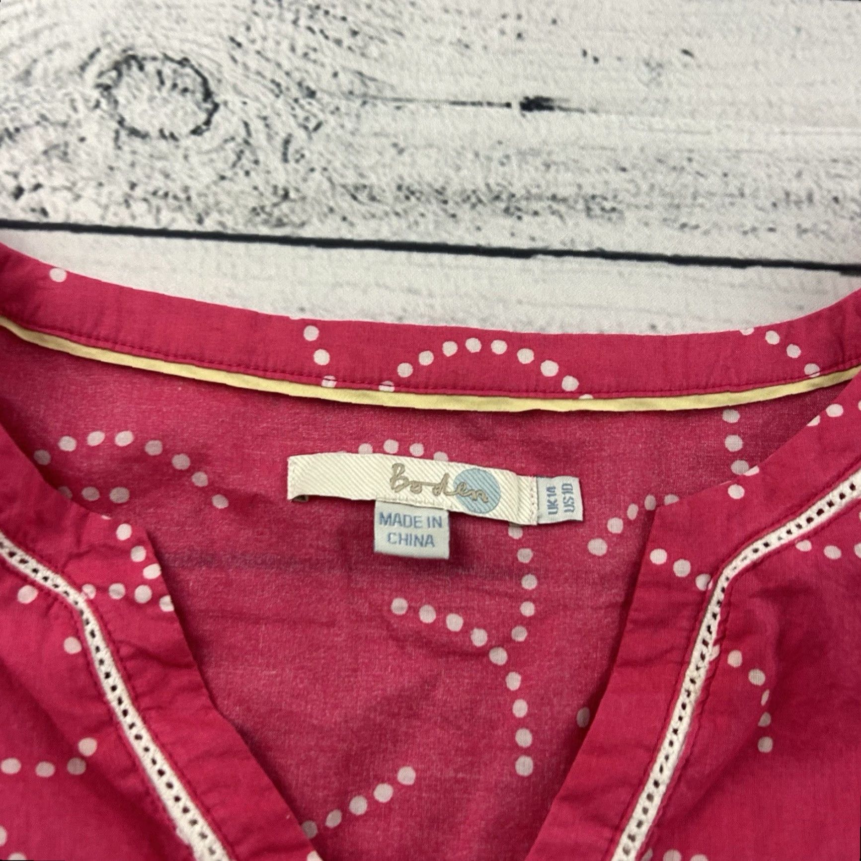 Boden Boden Polka Dot Top 3/4 Sleeve Blouse Women's 10 Pink Shirt Blouse Womens Size L / US 10 / IT 46 - 2 Thumbnail