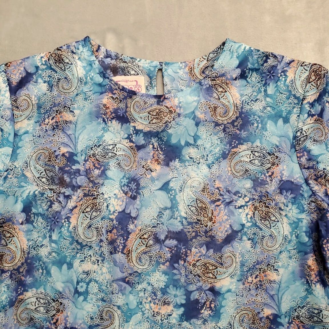 Vintage VINTAGE California Looks Top Womens 14W Blue Paisley Blouse Shirt 80s 90s Made in USA Womens Size XL / US 12-14 / IT 48-50 - 3 Thumbnail