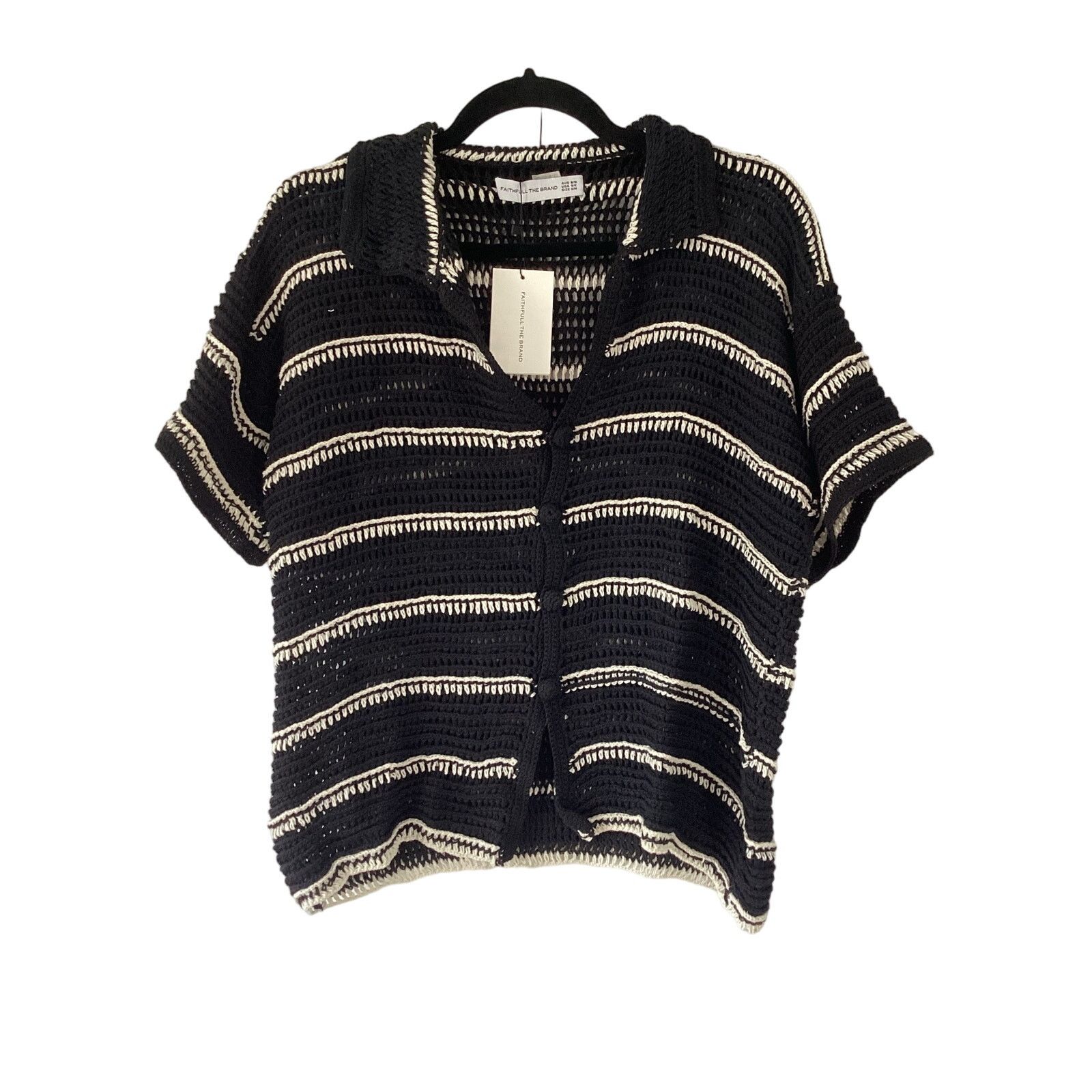 FAITHFULL NWT Faithfull The Brand Crochet Shirt Top Black White Sz S/M Size M / US 6-8 / IT 42-44 - 4 Thumbnail
