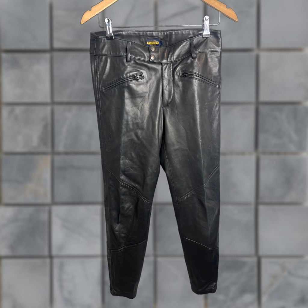 Ralph Lauren Rugby Ralph Lauren Pants Womens 4 Black Leather Skinny Ankle Moto Zip Pockets Size 27" / US 4 / IT 40 - 1 Thumbnail