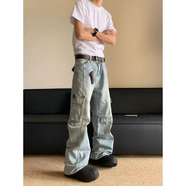 Japanese Brand Kanako x Riyo Blue Washed Multi-Pocket Straight Cargo Jeans Size US 32 / EU 48 - 5 Thumbnail