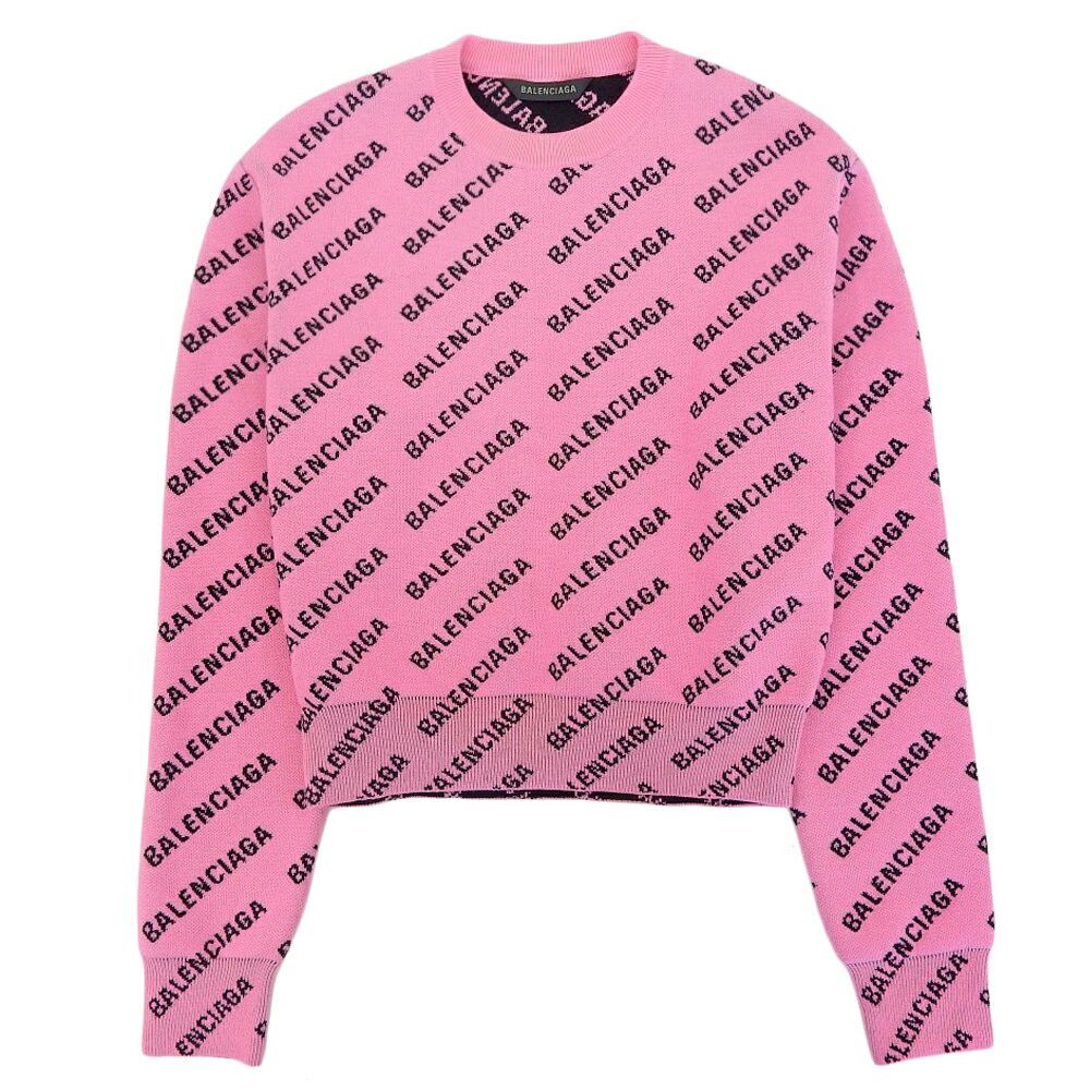 image of Balenciaga All Over Logo Sweater in Pink, Women's (Size XS)