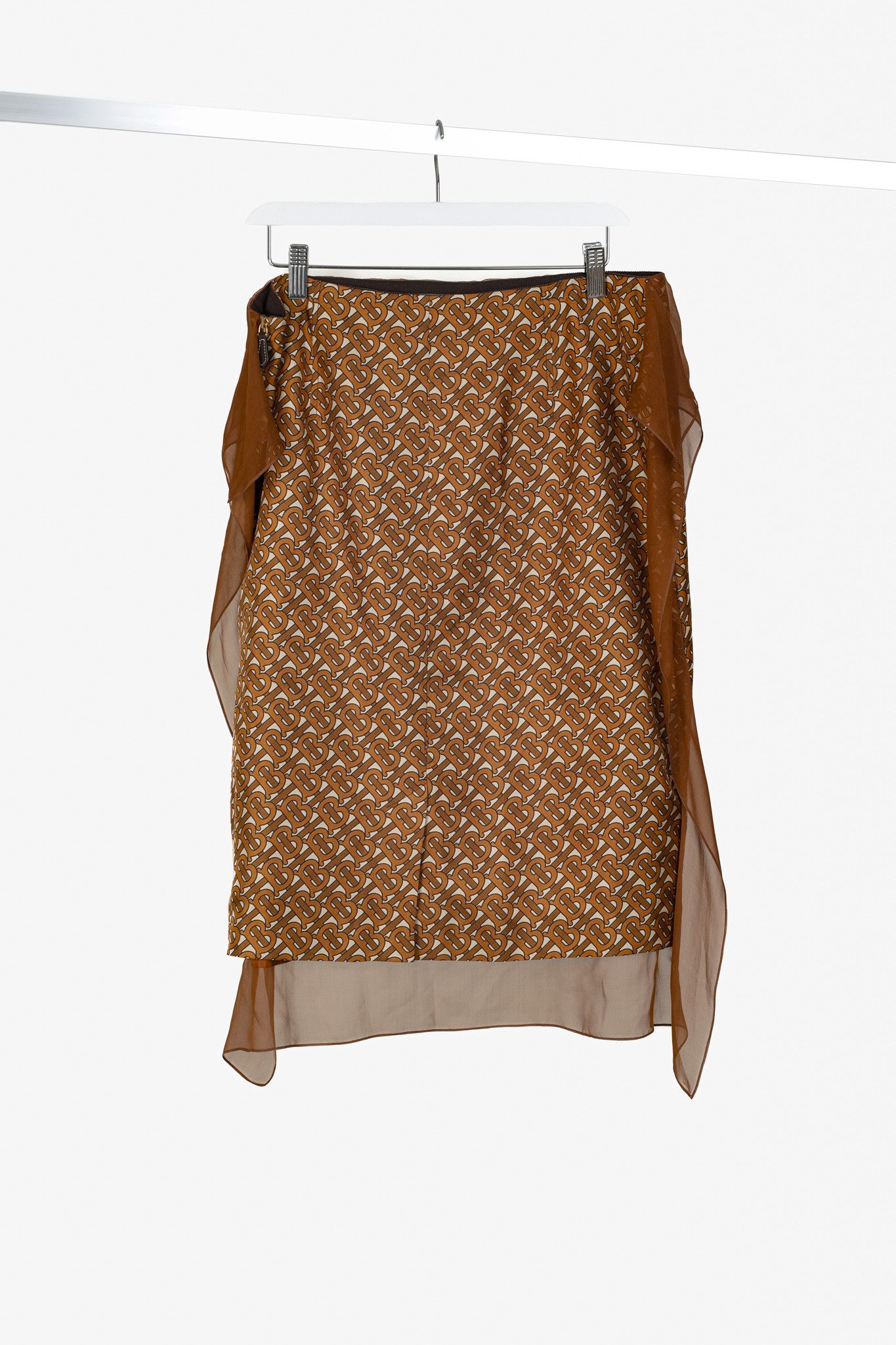Burberry Burberry Brown Logo-Printed Scarf-Detail Midi Skirt Size 31" - 1 Thumbnail