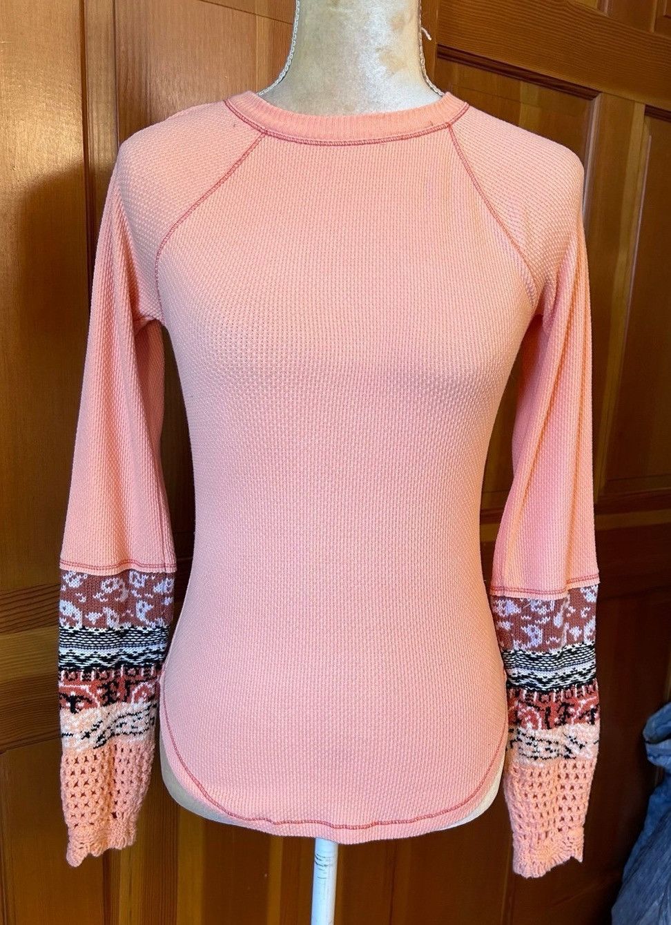 Free People NWOT, Free People Desert The Mix Cuff Henley Thermal Orange Size S / US 4 / IT 40 - 5 Thumbnail