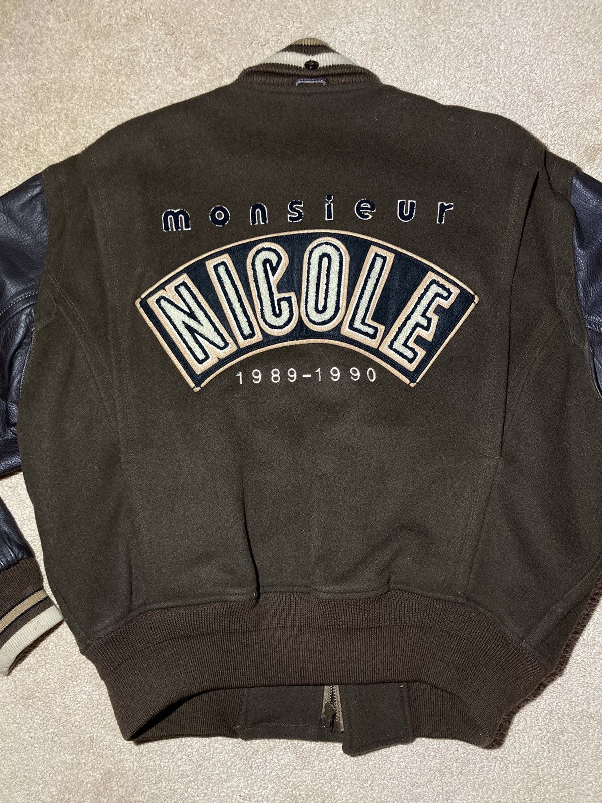 image of Nicole Club x Vintage Fw89 Monsieur Nicole Leather Varsity Aviator Jacket 1989 90's in Brown (Size 