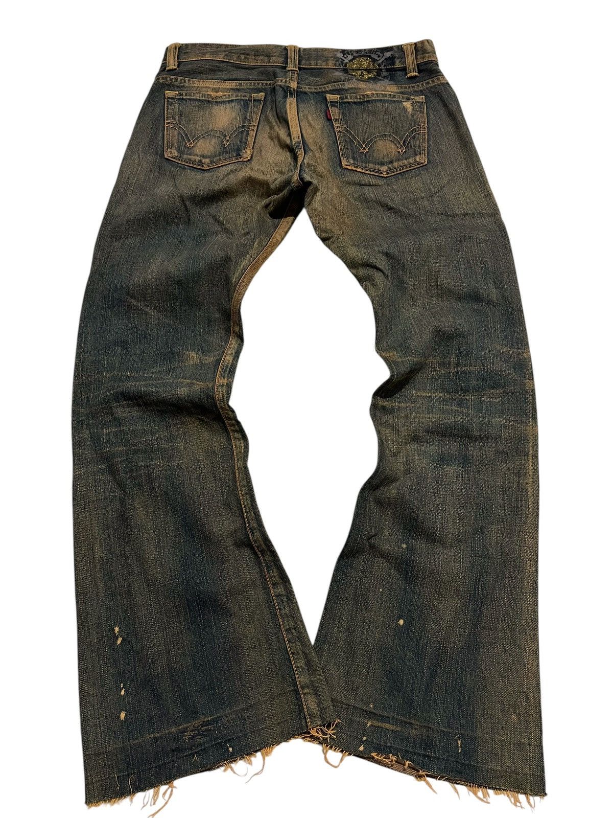 If Six Was Nine FLARE EDWIN STUDED DISTRESSSED PUNK MUDWASH DENIM Size US 32 / EU 48 - 3 Thumbnail