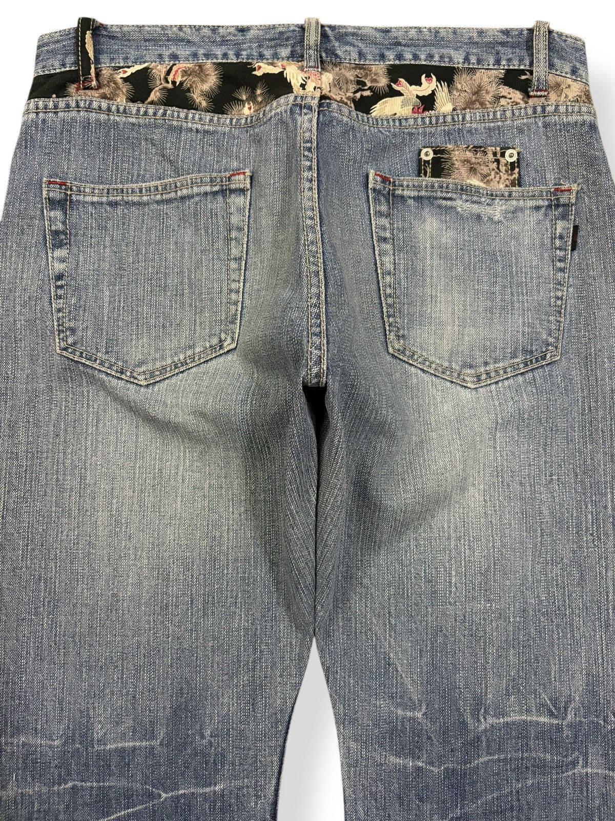 Karakuri Tamashii Vintage Japanese Brand Floral Whisker Baggy Distressed Jeans Size US 33 - 10 Thumbnail