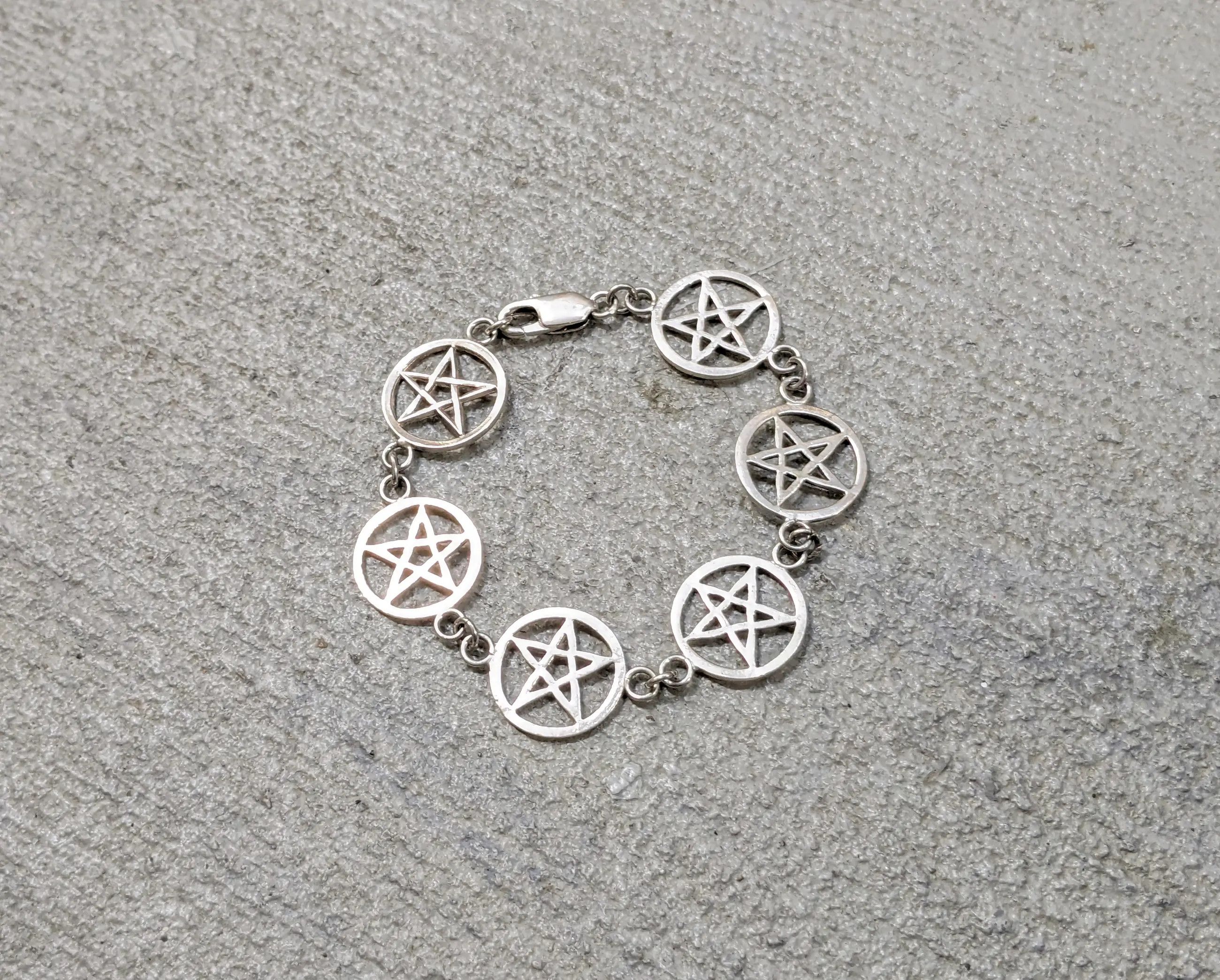 Sterling Silver × Vintage Vintage Sterling Silver Bracelet Star Pentagram Biker Punk Size ONE SIZE - 1 Thumbnail