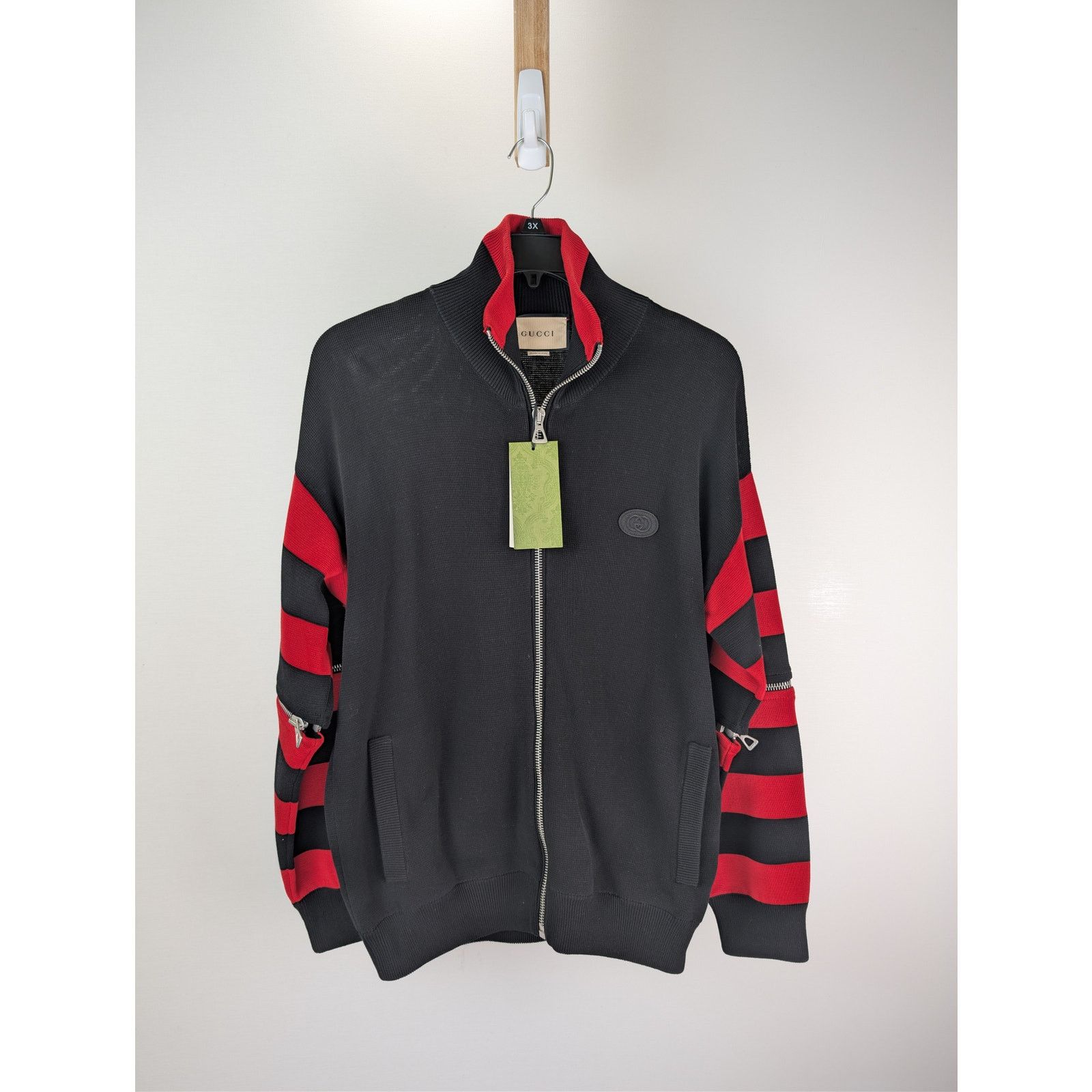 Gucci o1rshd1 Cotton Long Sleeve Bomber Jacket in Black/Red Size US XL / EU 56 / 4 - 1 Thumbnail
