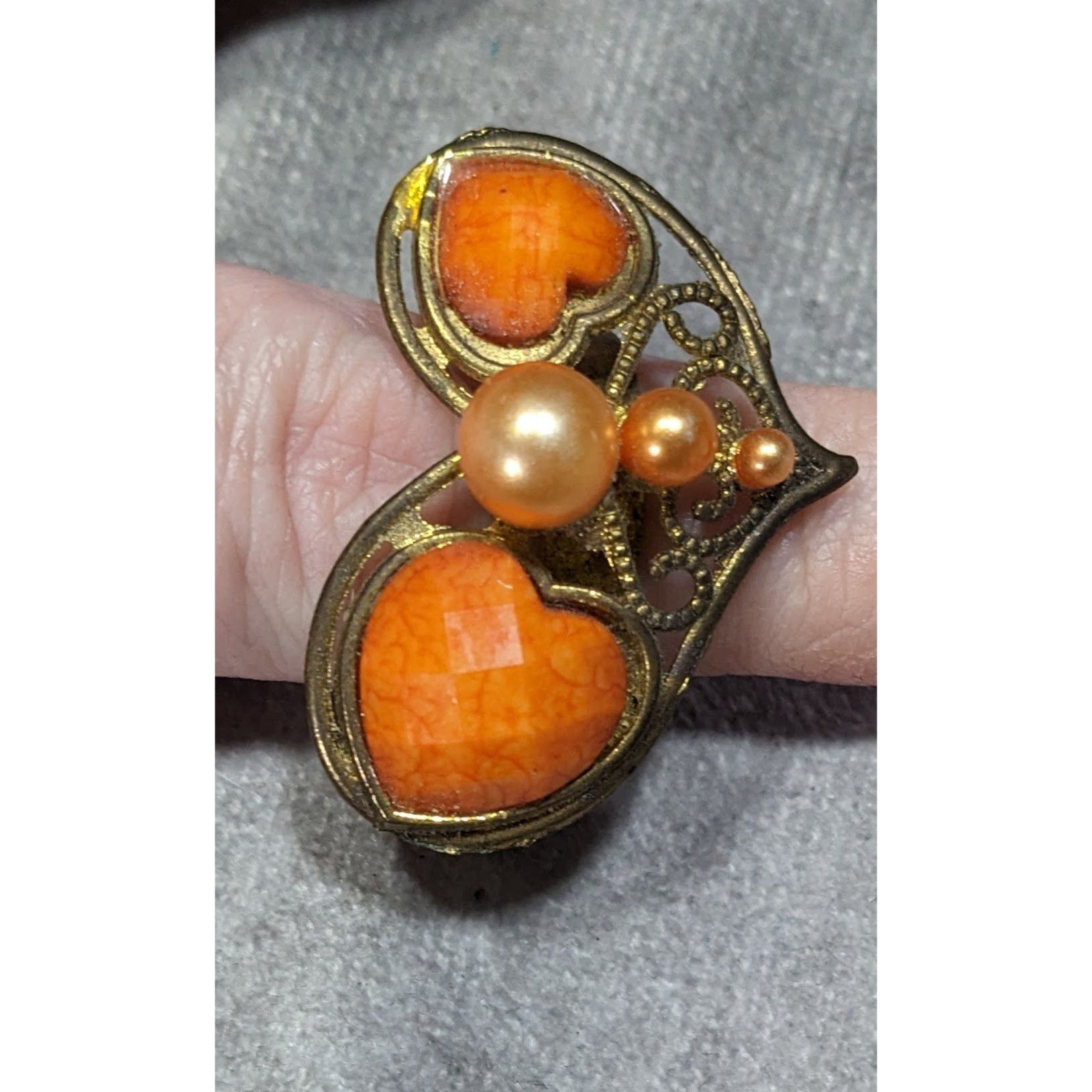 Other Steampunk Heart Shaped Orange And Gold Tone Adjustable Ring Size ONE SIZE - 9 Thumbnail