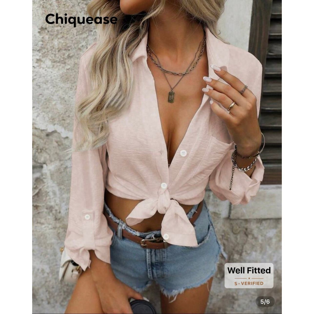 Shein Chiquease Casual Solid Color Pocket Button-Up Collared Long Size M / US 6-8 / IT 42-44 - 2 Thumbnail