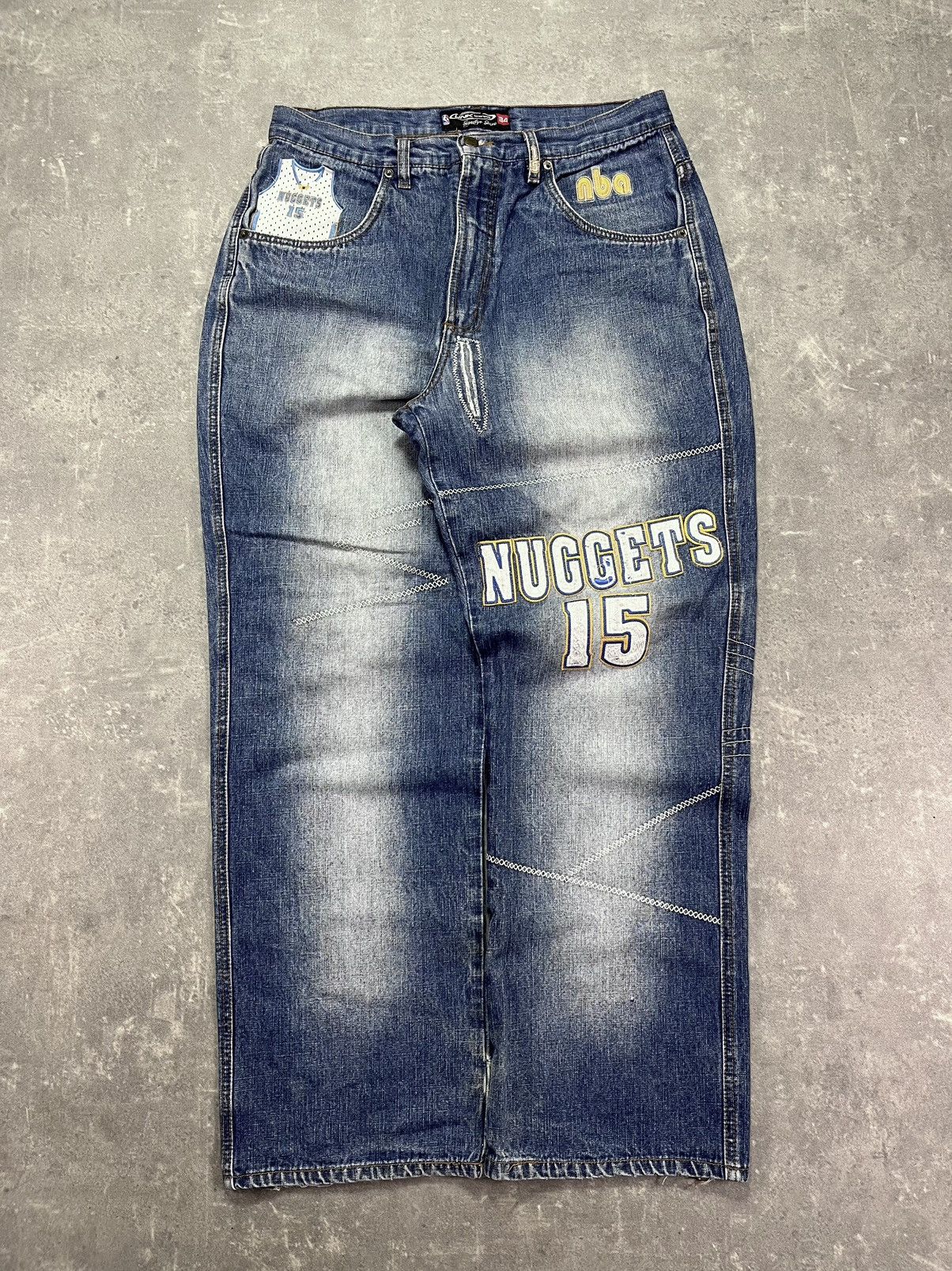NBA UNK NBA Denver Nuggets Printed Baggy Denim Jeans 34 Size US 34 / EU 50 - 2 Thumbnail