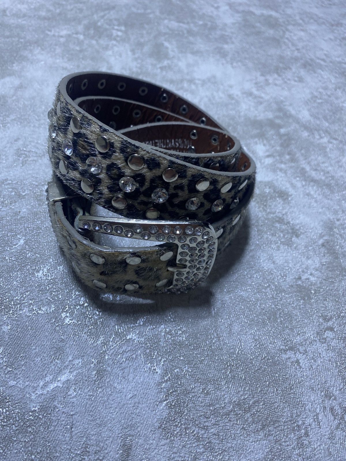 B.B. Simon Hype Vintage Leopard Pony Hair Rhinestone Belt Y2K Size ONE SIZE - 3 Thumbnail