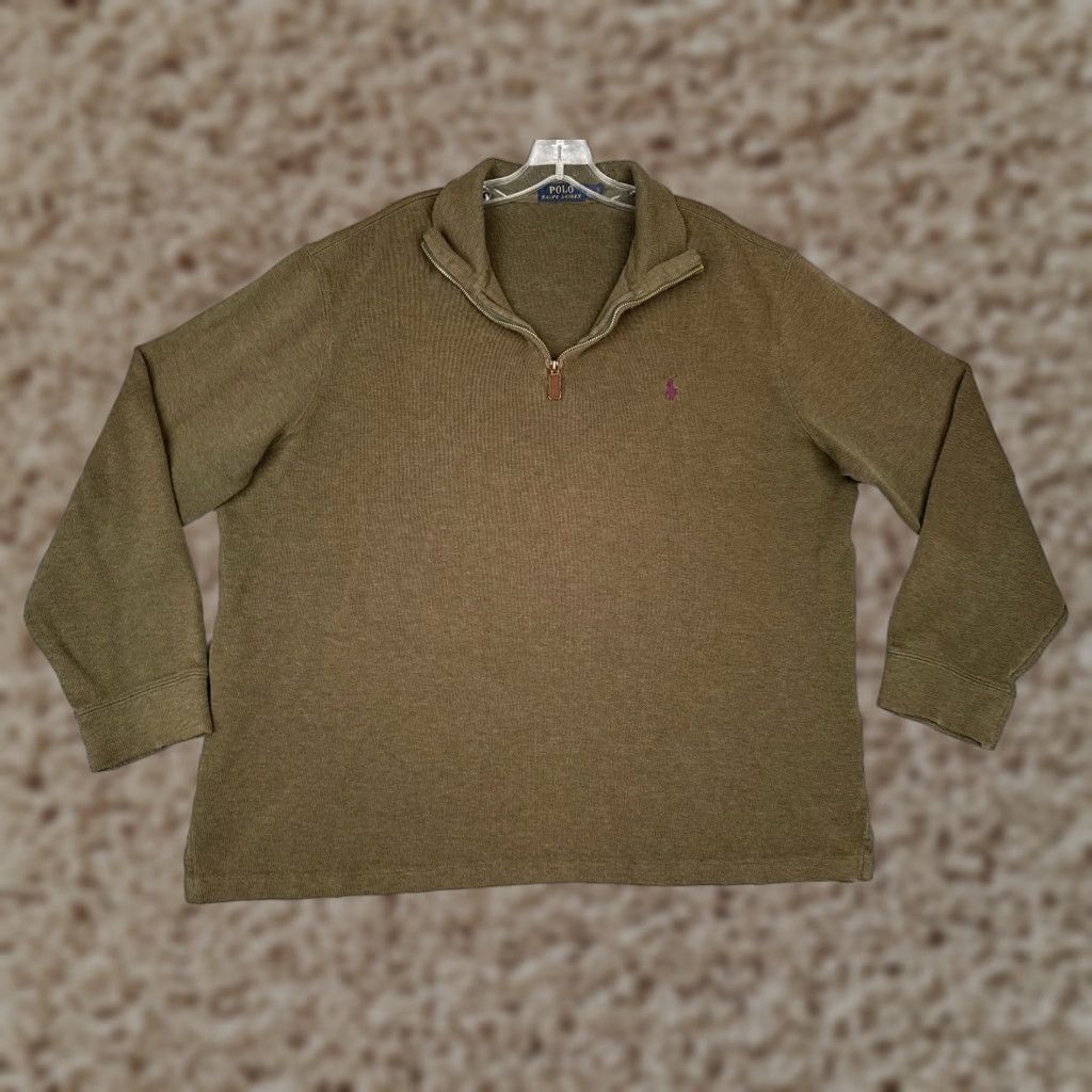 Polo Ralph Lauren Polo Ralph Lauren Sweater Men XL Brown 1/4 Zip Mock Neck 100% Cotton Pullover Knit Subtle Embroidered Logo Size US XL / EU 56 / 4 - 1 Thumbnail