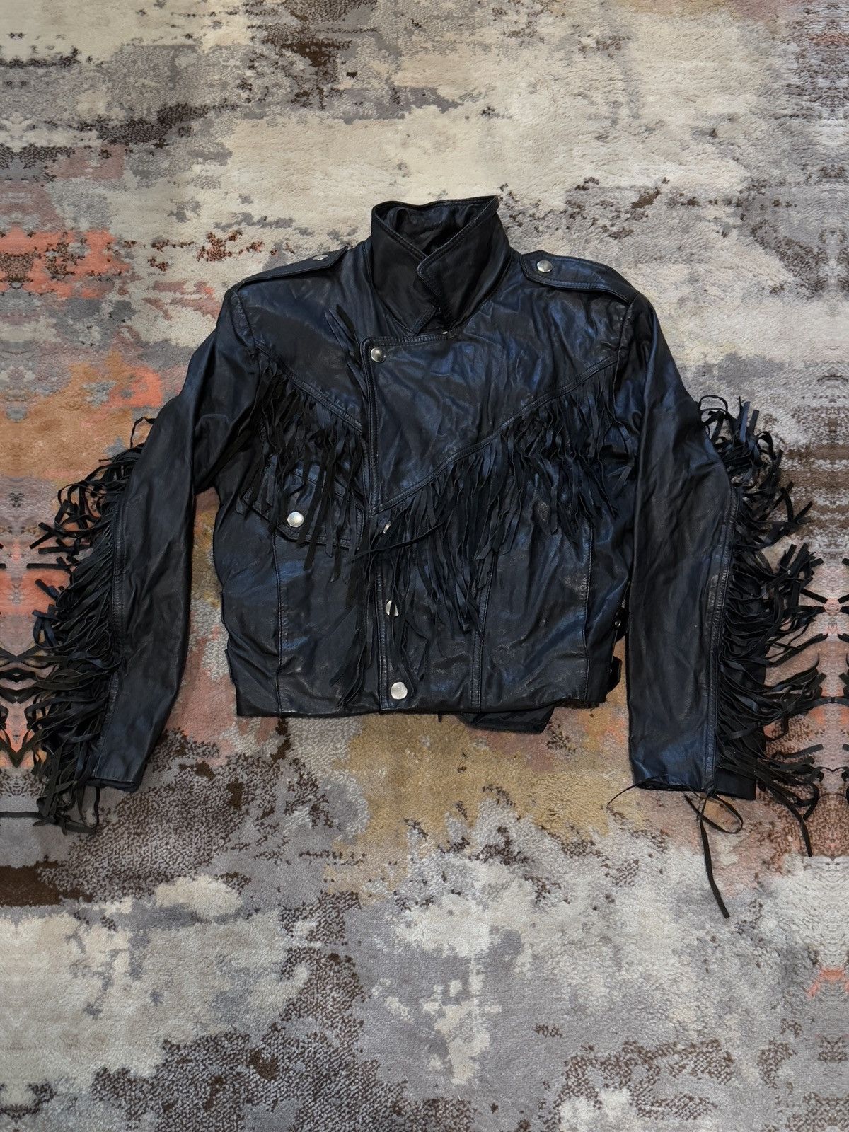 Vintage Chia Fringe Leather Motorcycle Jacket