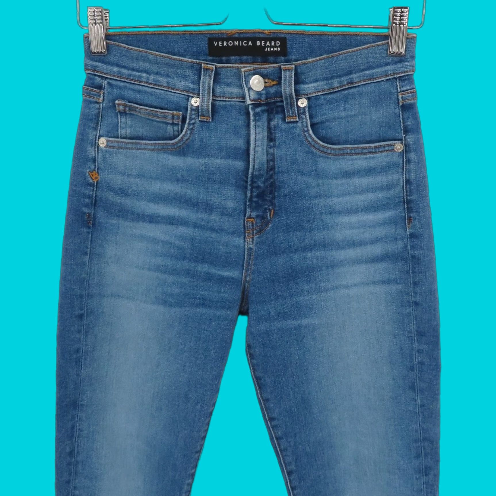 VERONICA BEARD Jeans Women 27 Carly Kick Flare High Rise Denim 5-Pocket Blue Bohemian Cropped Modern Regular Mens?