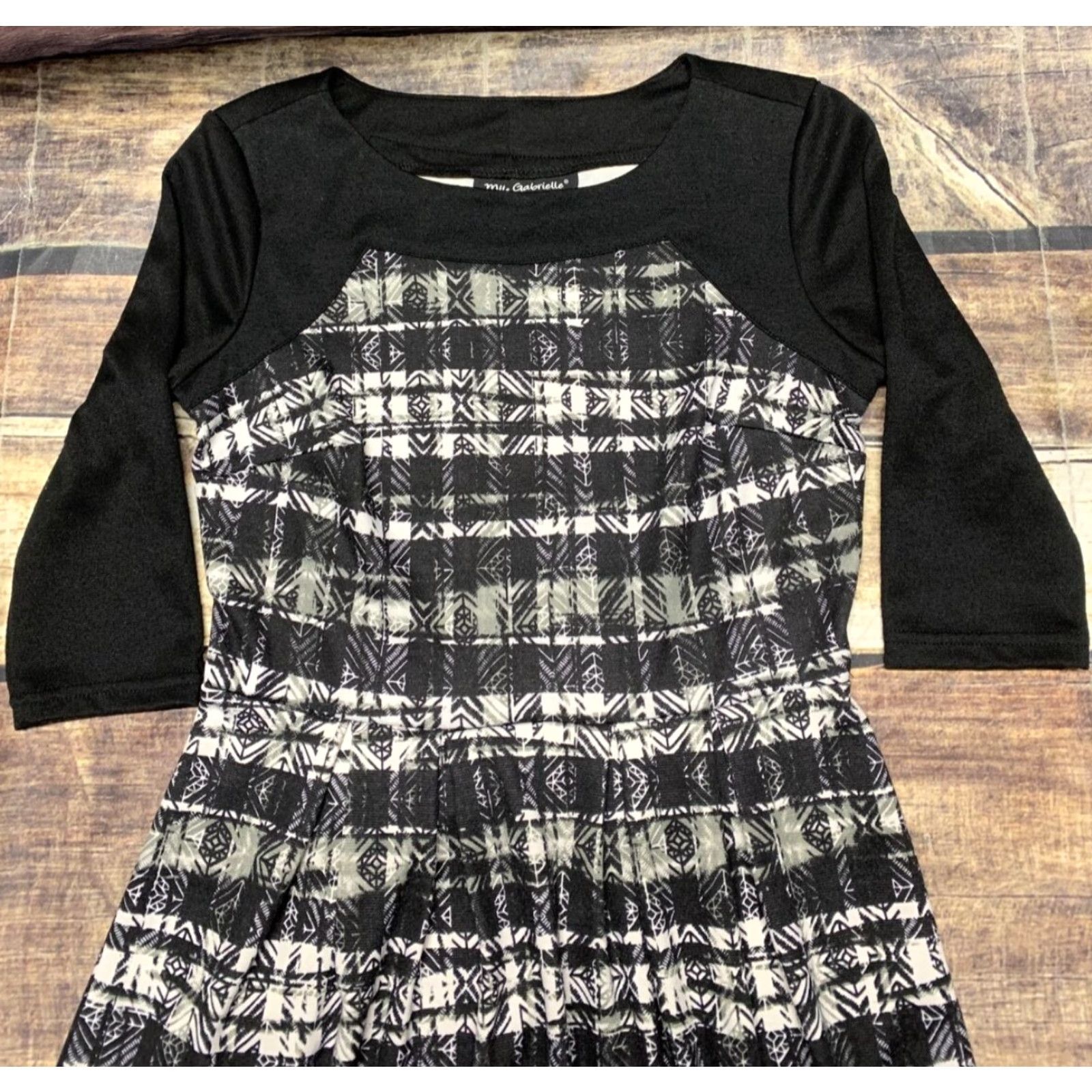 Vintage Mlle Gabrielle Black Plaid 3/4 Sleeve Pullover Dress Size Small Women’s Knee Length Limited Belt Not Included Size S / US 4 / IT 40 - 2 Thumbnail
