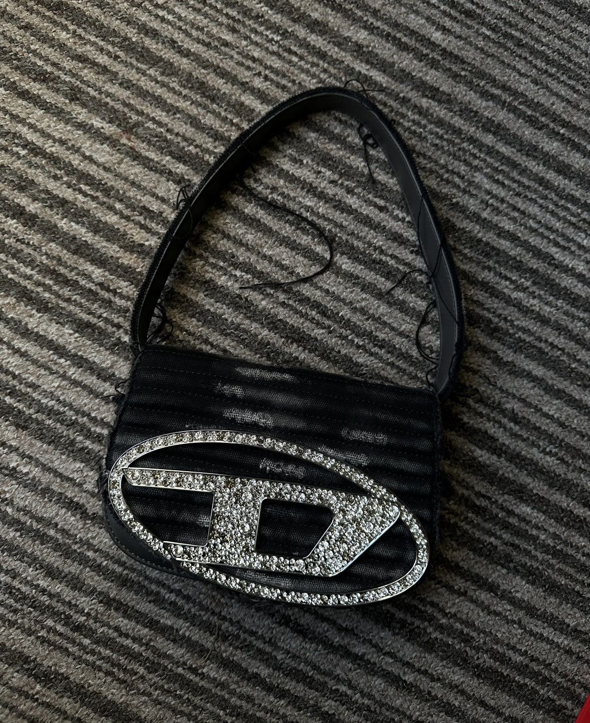 image of Diesel 1Dr Iconic Canvas And Leather Shoulder Bag in Black, Women's
