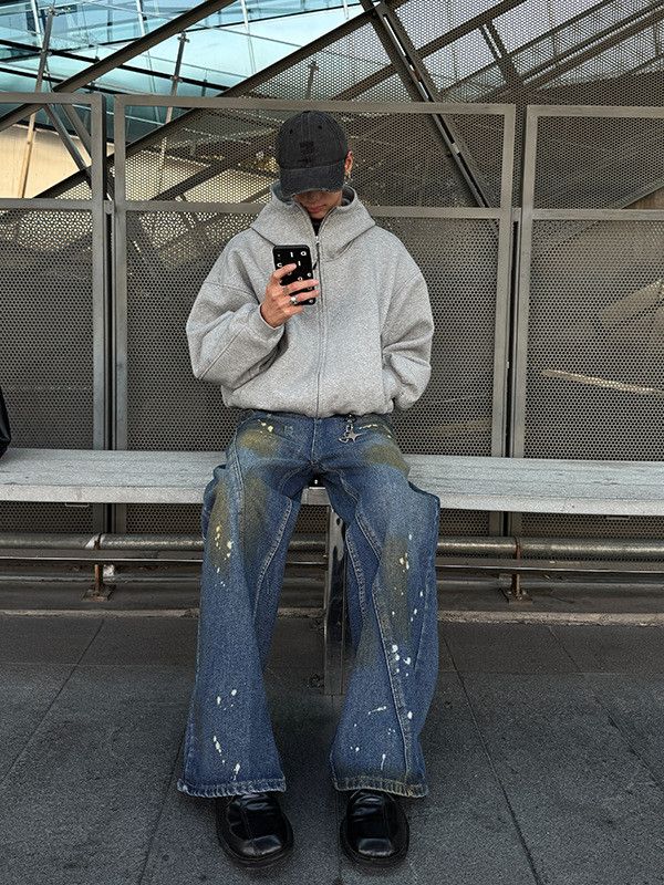 Japanese Brand Retro loose dirty dyed splashed ink jeans Size US 32 / EU 48 - 3 Thumbnail